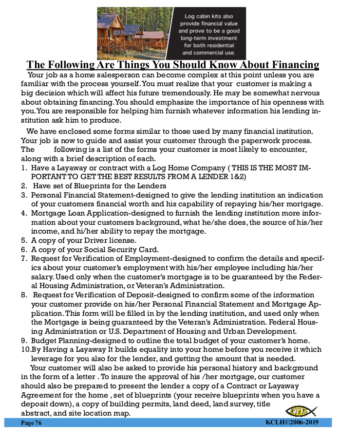 Kings Cabins financing information page 76
